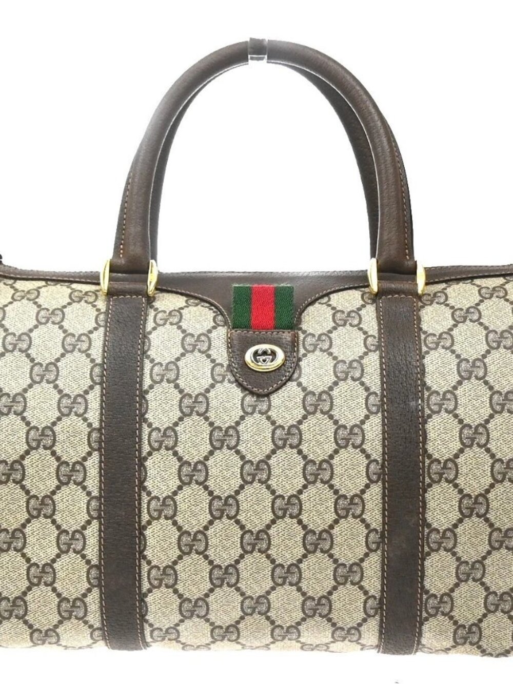 GUCCI Logo GG Pattern Sherry Boston Hand Bag PVC Leather Brown GHW Italy 30MA743